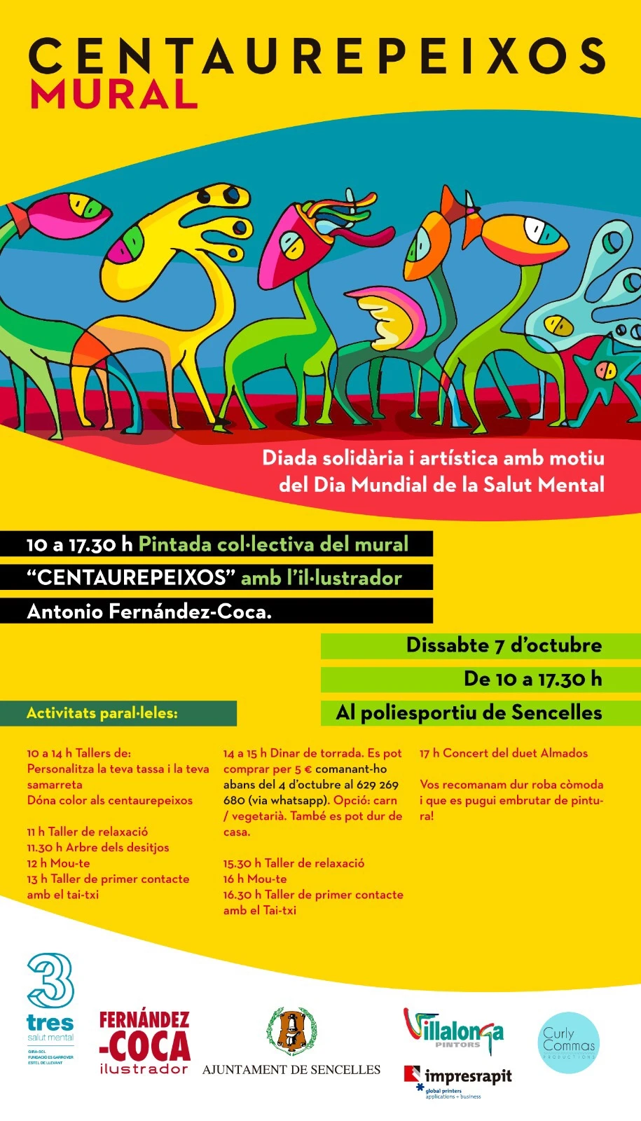 Pintada col•lectiva del mural “Centaurepeixos”, creat per Fernández-Coca, amb motiu del Dia Mundial de la Salut Mental